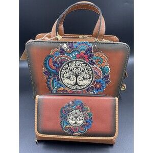 Purse Handbag Cross Body Gift Set Leather Tree of Life Hand Made  Artisanal